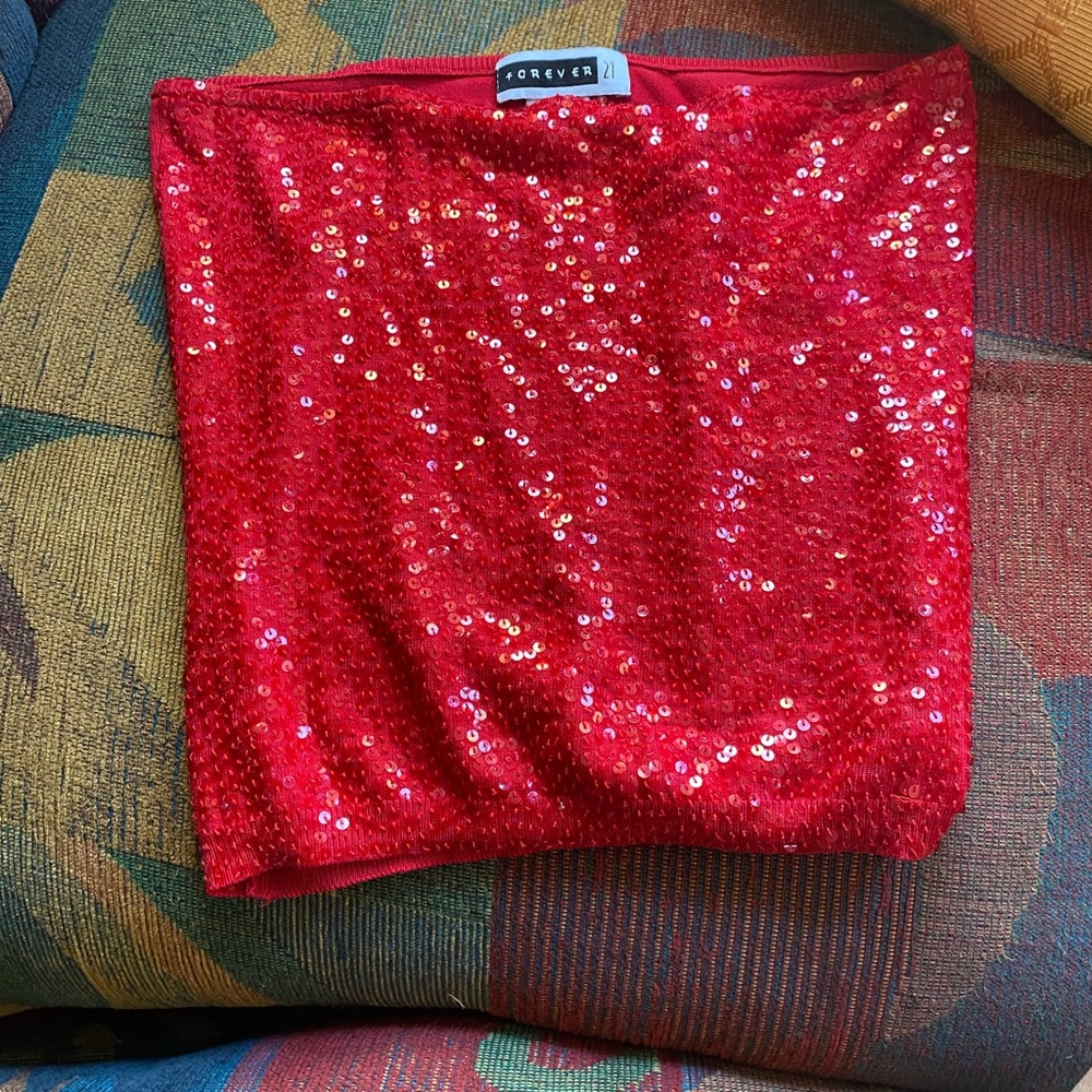 Red silk sequined vintage Forever 21 Tube Top